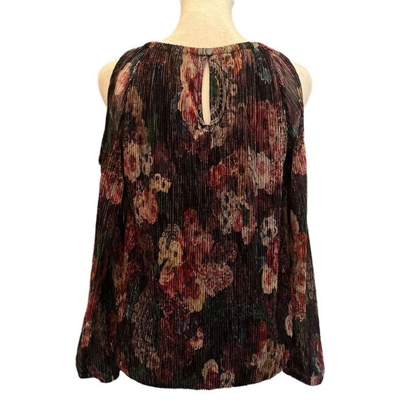 INC International Concepts Cold Shoulder Floral Top w/ Metallic Lining - Picture 2 of 12